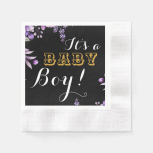 Elegante Roze Bloemen Baby Boy Douche Party Papier Servet