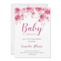 Elegante Roze Bloemen Baby shower Uitnodiging Kaar