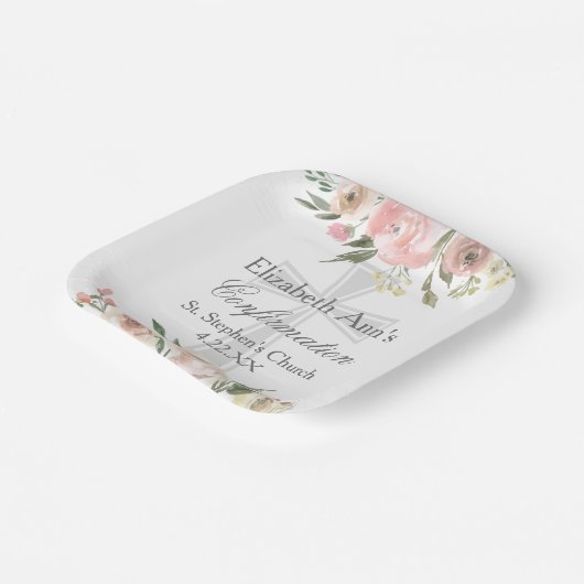 Elegante Roze Bloemen Bevestiging Partij Custom Papieren Bordje (Gebogen)