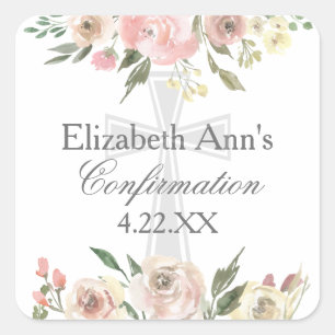 Elegante Roze Bloemen Bevestiging Partij Custom Vierkante Sticker