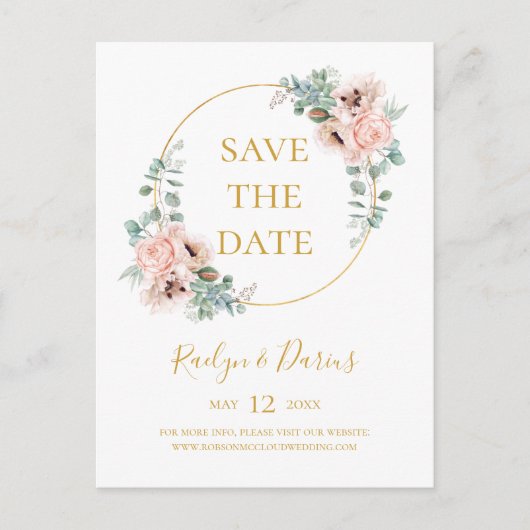 Elegante Roze Bloemen | Bewaar de Datum Ansichtkaa Uitnodiging Briefkaart (Voorkant)