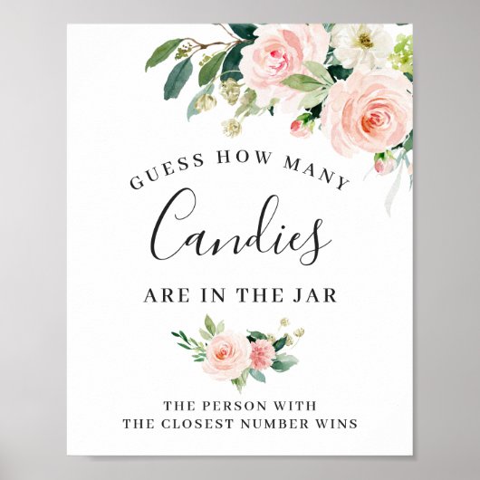 Elegante Roze Bloemen Bloemenschild Poster (Voorkant)