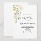 Elegante roze bloemen bruiloftsinvitation kaart (Voorkant / Achterkant)