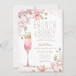 Elegante Roze Bloemen Brunch & Bubbly Vrijgezellen Kaart