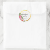 Elegante Roze Bloemen Dank u bruiloft Ronde Sticker (Tas)