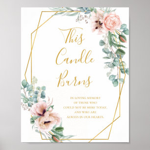 Elegante Roze Bloemen Deze Kaars Brand Teken Poster