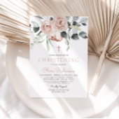 Elegante Roze Bloemen Doop Uitnodiging