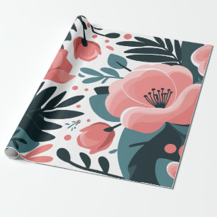Elegante roze bloemen en diepe groene bladeren cadeaupapier