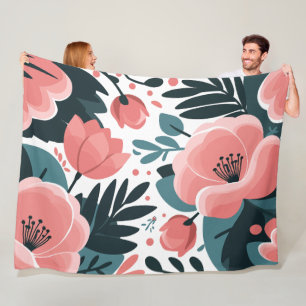 Elegante roze bloemen en diepe groene bladeren fleece deken