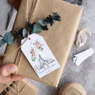 Elegante roze bloemen en groen - bruidsdouche  cadeaulabel