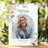 Elegante roze bloemen foto begrafenis gedenkteken programma