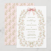 Elegante Roze Bloemen Girly Coquette Bow Wedding Kaart (Voorkant / Achterkant)