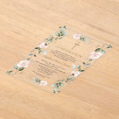 Elegante Roze Bloemen Gouden Groene Bevestiging Acryl Uitnodigingen (Laagn)