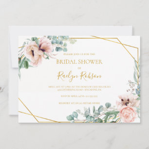 Elegante Roze Bloemen Horizontale Bruidsdouche Kaart