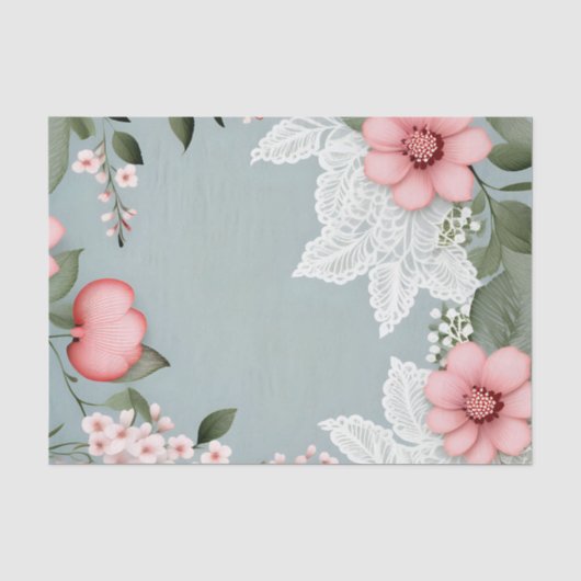 Elegante roze bloemen kant tissuepapier (Voorkant)