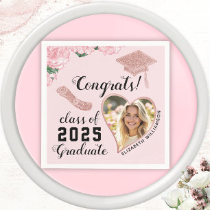 Elegante Roze Bloemen Klasse 2025 Afstuderen Servet