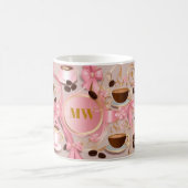 Elegante roze bloemen & lint custom monogram koffiemok (Center)