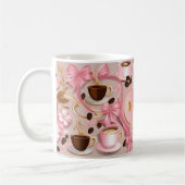 Elegante roze bloemen & lint custom monogram koffiemok (Links)