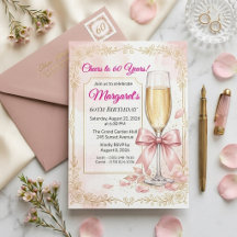 Elegante Roze Bloemen met Champagne 60e Verjaardag