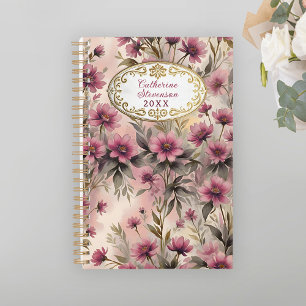 Elegante roze bloemen met luxe gouden Lijst Planner