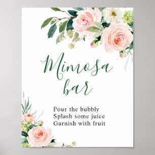 Elegante Roze Bloemen Mimosa Bar Trouwbord Poster