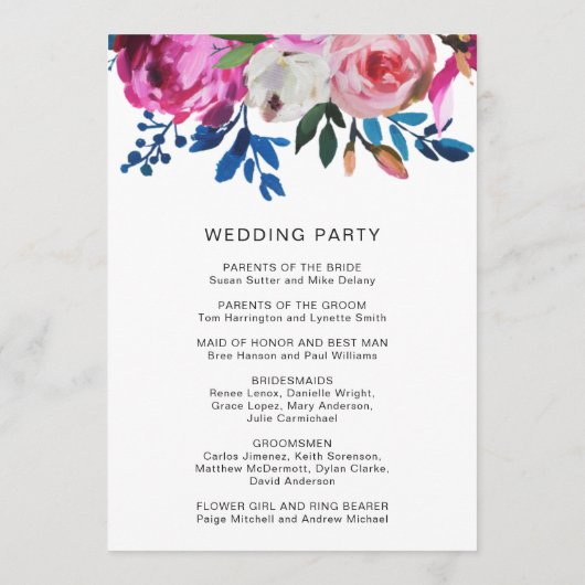 Elegante Roze Bloemen Moderne bruiloft programma (Achterkant)