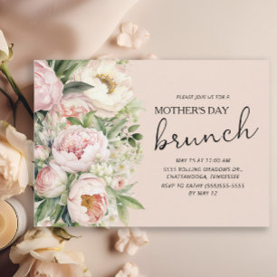 Elegante Roze Bloemen Moederdag Brunch Kaart