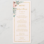 Elegante Roze Bloemen | Pastelkleurig Trouwdinerme Menu (Voorkant)