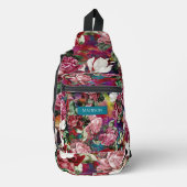 Elegante roze bloemen rood patroon monogram bedruk sling bag (Voorkant)