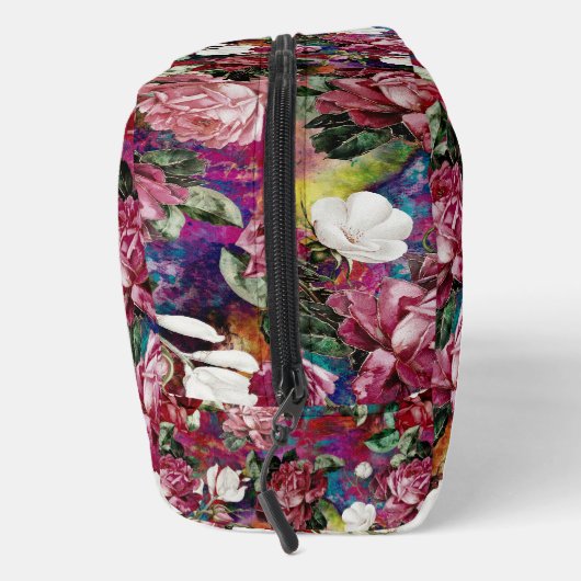 Elegante roze bloemen rood patroon monogram toilettasje (Rechts)