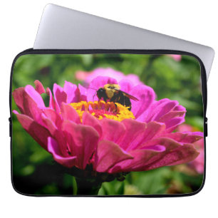 Elegante roze bloemen roze bloem schattige hommel  laptop sleeve