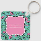 Elegante Roze Bloemen Sleutelhanger met Monogram (Achterkant)