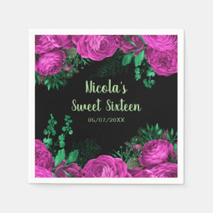 Elegante Roze Bloemen Sweet Sixteen Servet