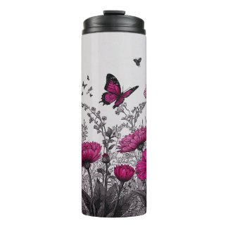 Elegante Roze Bloemen Thermische Tumbler Thermosbeker