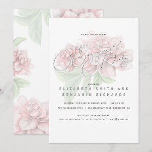 Elegante roze bloemen typografie verlovingsfeest kaart