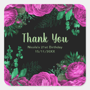 Elegante Roze Bloemen Verjaardagsfeestje Vierkante Sticker