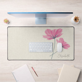 Elegante roze bloemen voegen naam toe aan licht wi bureaumat