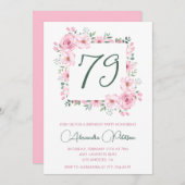 Elegante Roze Bloemen Waterverf 79ste verjaardag Kaart (Voorkant / Achterkant)