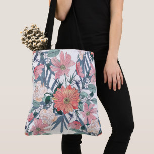Elegante Roze Bloemen Waterverf Bloemstuk Draagtas