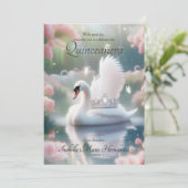 Elegante Roze Bloemen Zwaan Zilver Tiara Quinceañe Kaart (Staand voorkant)