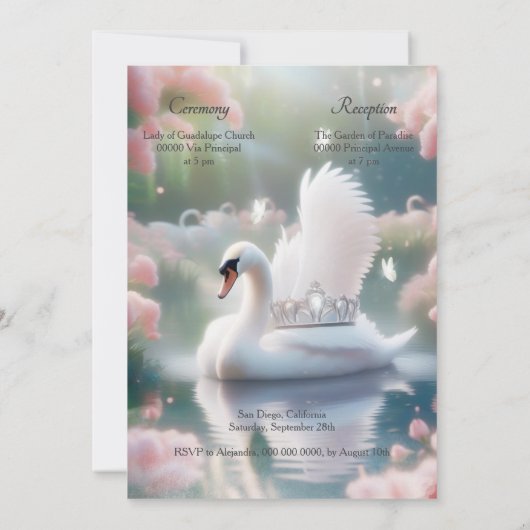 Elegante Roze Bloemen Zwaan Zilver Tiara Quinceañe Kaart (Achterkant)