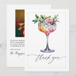 Elegante Roze Bloemencocktail Bruidsdouche Foto Bedankkaart