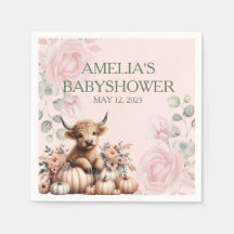 Elegante roze bloemenhoogland koe baby shower
