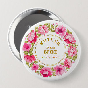 Elegante Roze Bloemenkrans Moeder van de Bruid Ronde Button 4,0 Cm