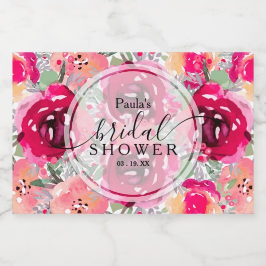 Elegante roze bloemenmini-Waterverf Sparkling Wijnetiket (Enkel label)