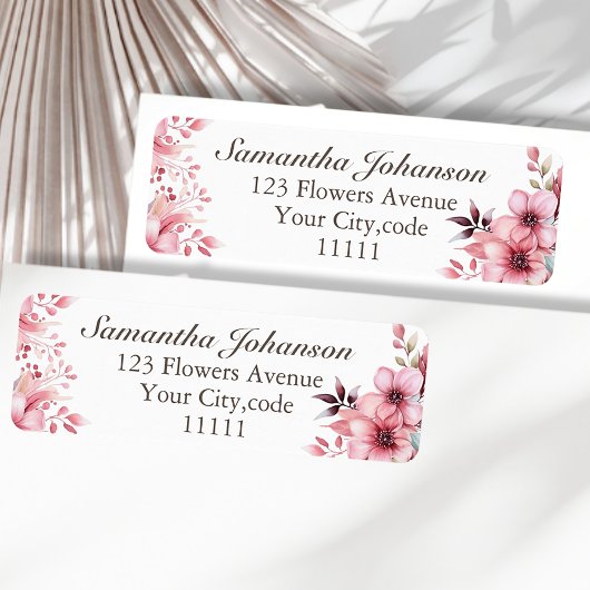 Elegante roze bloementuin retouradres sticker