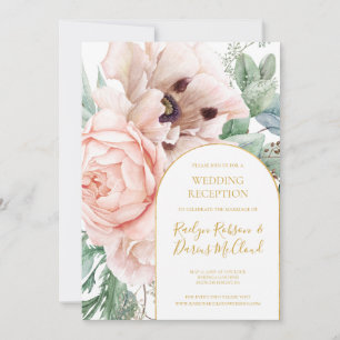 Elegante Roze Bloementuin Trouwreceptie Kaart