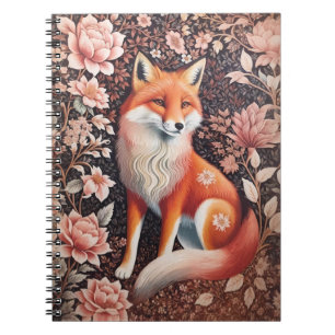 Elegante roze bloemenvos William Morris geïnspiree Notitieboek