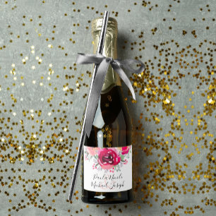 Elegante roze bloemenwijn Mini mousserende Waterve Sparkling Wijnetiket