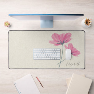 Elegante roze bloemetjes Voeg naam toe aan wit Bureaumat